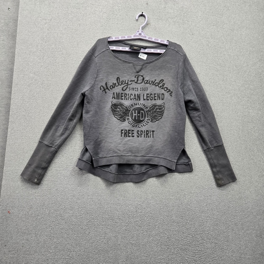 Harley-Davidson Women Sweatshirt XL Gray Graphic Winged Logo Pullover